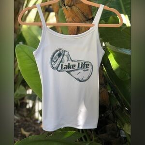 Lake Life Crushed Can - Ribbed Tank Top - White
